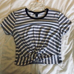 FOREVER21 Striped Twisted-knot Crop-top t-shirt